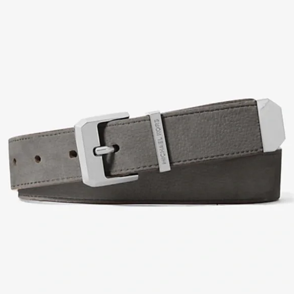 Michael Kors Pebbled Leather Belt Gray Gunmetal Buckle Size 32 - Picture 1 of 8